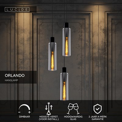 Lucide ORLANDO - Hanglamp - Ø 32 cm - 3xE27 - Fumé